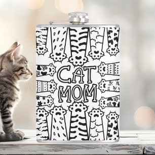 Flasques Maman de chat noir et blanc avec pattes de chat