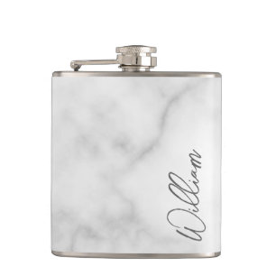 Flasques Marbre blanc Modern Script Nom personnalisé