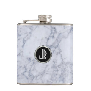 Flasques Marbre blanc monogramme Pierre Motif et argent