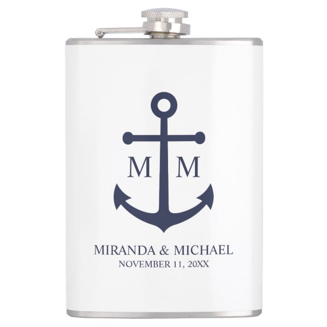 Flasques Mariage Ancre bleu marine (Devant)