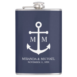 Flasques Mariage Ancre bleu marine