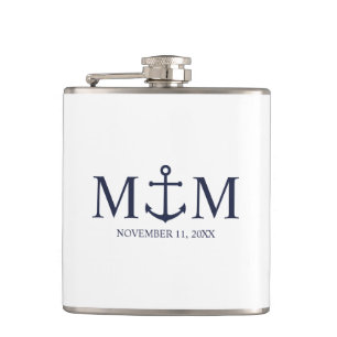 Flasques Mariage Ancre bleu marine