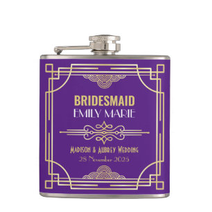 Flasques Mariage Art Déco Bridesmaid Gold Purple Favoriser