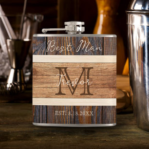 Flasques Mariage de ton en bois rustique Best Man