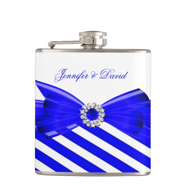Flasques Mariage Engagement Rayure Blanche Bleu Royal (Devant)