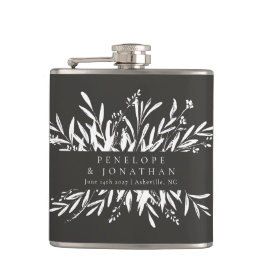Flasques Mariage minimaliste noir blanc botanique personnal