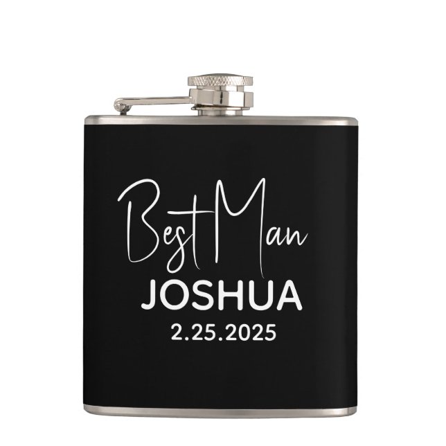 Flasques Mariage personnalisé Best Man Modern Black (Devant)