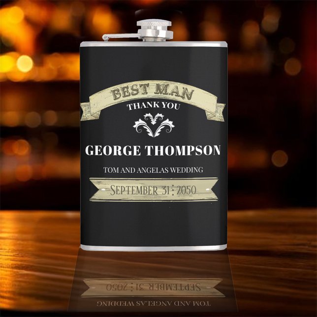 Flasques Mariage personnalisé du meilleur ami de style vint (Best Man custom vintage style flask.)