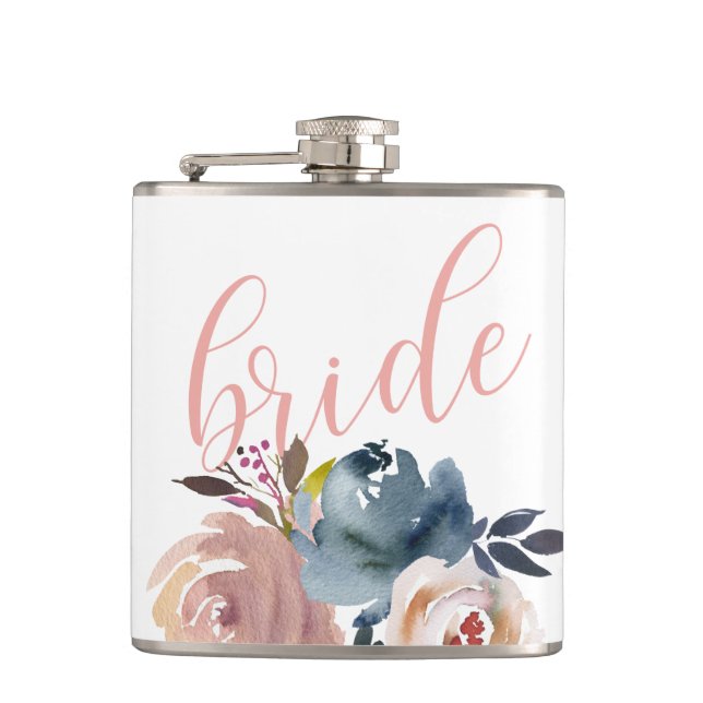 Flasques Mariée Fleur Rose Aquarelle Élégante Mariage (Devant)