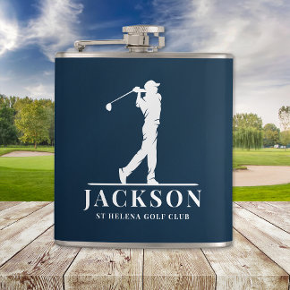 Flasques Marine bleu Personnalisé Monogramme Golfer