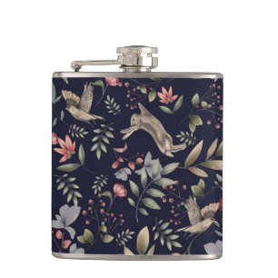 Flasques Marine Blue Woodland Animaux Floral Feuille Motif