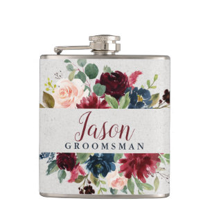 Flasques Marsala & Marine Mariage Jour Groomsman Personnali