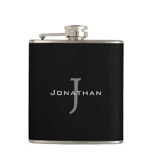 Flasques Masculine noir et blanc initial + nom Monogramme