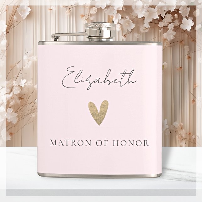 Flasques Matron rose d'honneur Gold Heart Script moderne (Créateur téléchargé)