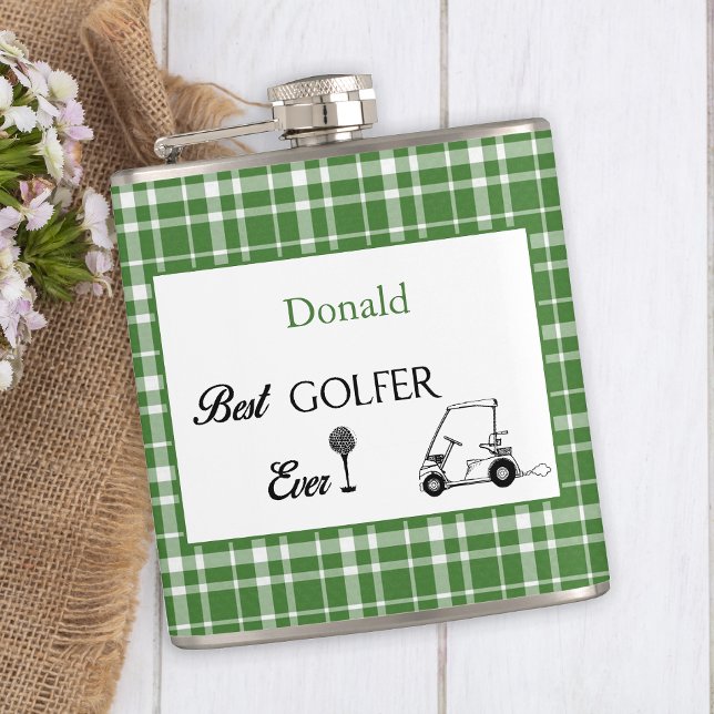 Flasques Meilleur Golfer Green Plaid personnalisé (Créateur téléchargé)