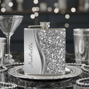Flasques Métal Personnalisé Paillettes Faux Argent Glamour 