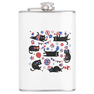 Flasques Mignon Chat Noir Drapeau USA Feu d'Artifice Patrio