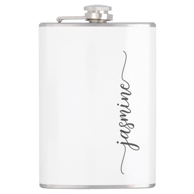Flasques Mini-fille blanc Monogramme de nom Script (Devant)