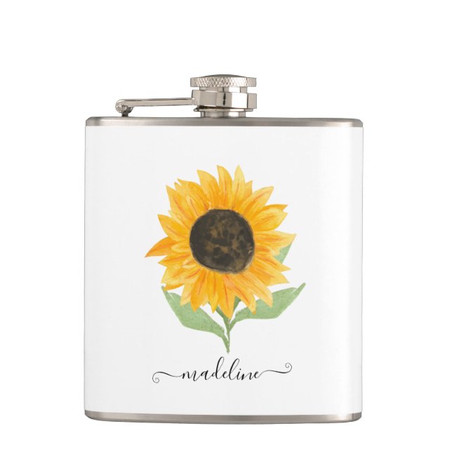 Flasques Minimal Rustic Sunflower Personalized Name Script (Devant)
