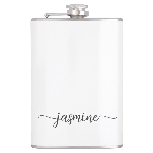 Flasques Minimaliste Féminin Nom en Monogramme Blanc Script (Devant)
