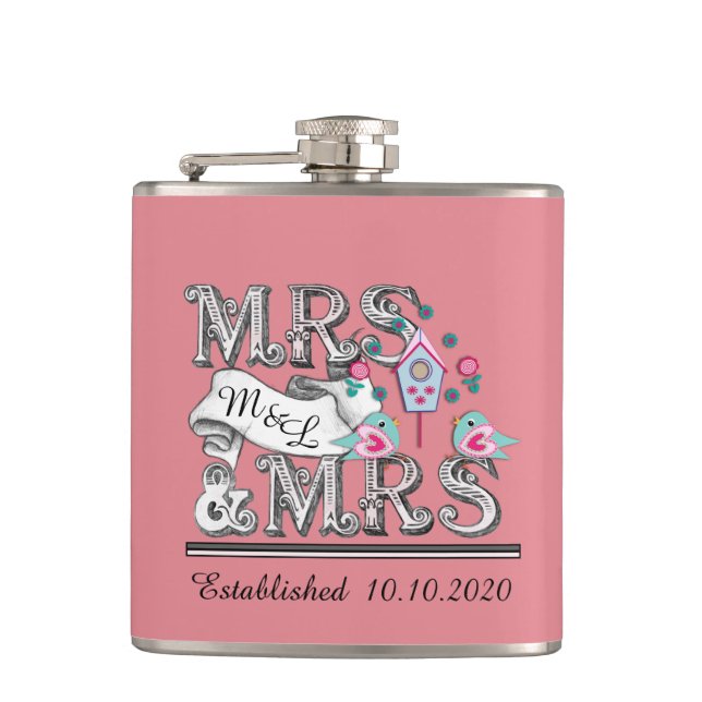 Flasques Mme et Mme Cadeaux de mariage lesbien personnalisé (Devant)