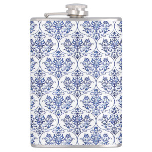 Flasques Modèle de damas fleuri - bleu