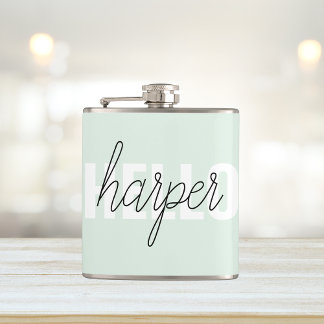 Flasques Modern Pastel Mint Bonjour Et Vous Nom