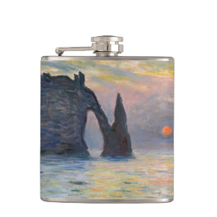 Flasques Monet - Le Manneport, Falaise à Etretat, coucher d