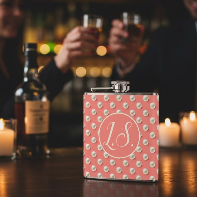 Flasques Monogram Pearl Accent Coral  (Créateur téléchargé)