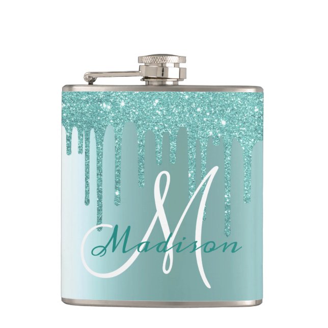 Flasques Monogramme Aqua Bleu Parties scintillant Drives Gi (Devant)