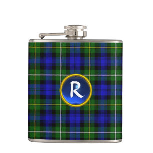 FLASQUES MONOGRAMME BLUE GREEN ÉCOSSE TARTAN SAPPHIRE GEM