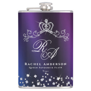 Flasques Monogramme de couronne brillant bleu pourpre
