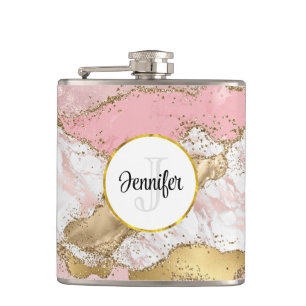 Flasques Monogramme de design Rose en marbre rose or