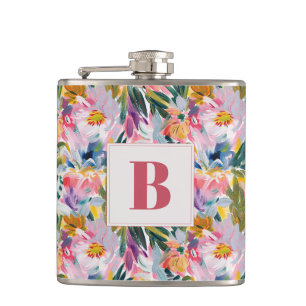 Flasques Monogramme de mariage floral abstrait rose pastel