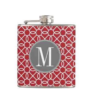 Flasques Monogramme de Motif géométrique rouge et gris