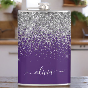 Flasques Monogramme de Parties scintillant d'argent violet
