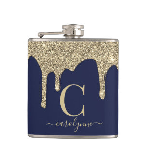 Flasques Monogramme de Parties scintillant en or bleu marin