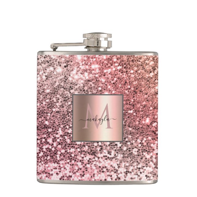Flasques Monogramme de Parties scintillant rose vierge pour (Devant)