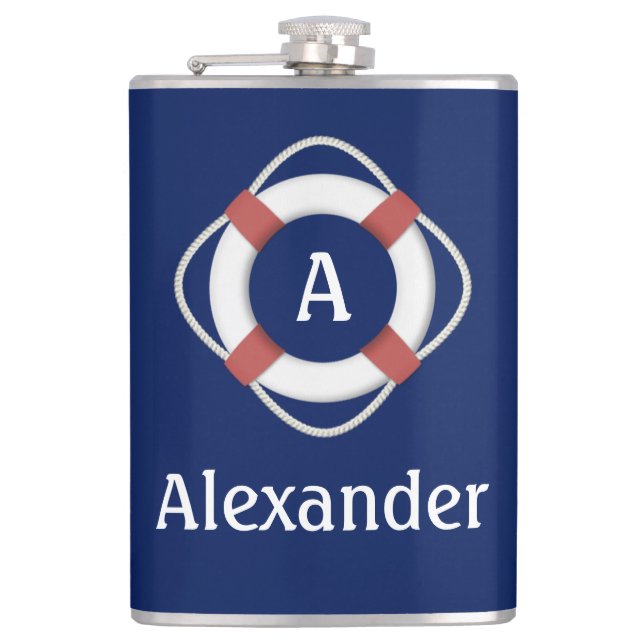 Flasques Monogramme de sauvetage nautique bleu marine (Devant)