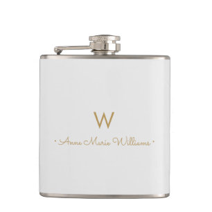 Flasques Monogramme de script doré gris clair moderne