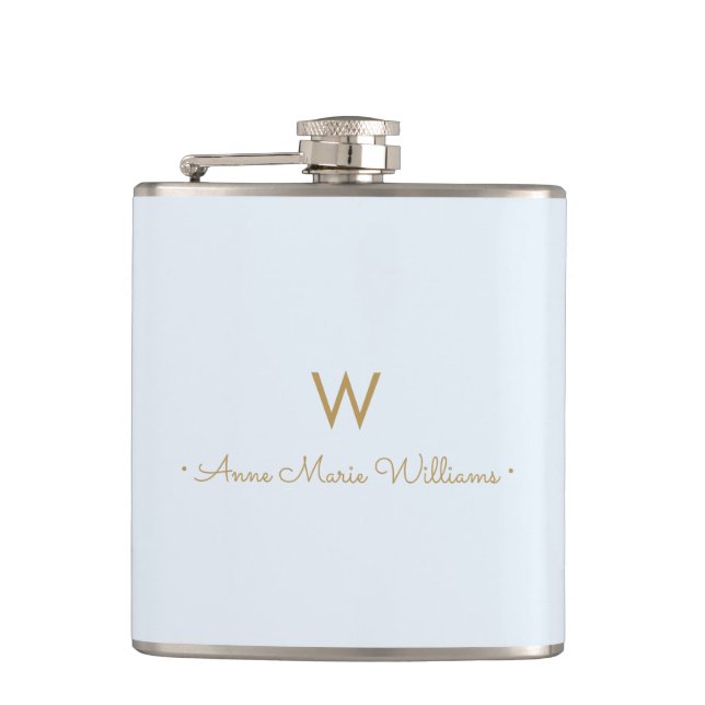 Flasques Monogramme de script en or bleu clair moderne (Devant)