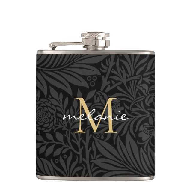 Flasques Monogramme de script floral noir élégant or (Devant)