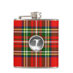 FLASQUES MONOGRAMME ÉCOSSAIS TARTAN BLANC EN PIERRE BLANCHE