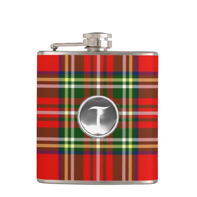 FLASQUES MONOGRAMME ÉCOSSAIS TARTAN BLANC EN PIERRE BLANCHE (Devant)
