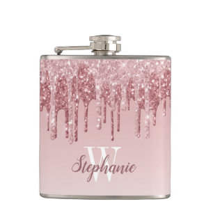Flasques Monogramme élégant à gouttes de faux paillettes ro