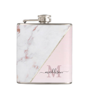 Flasques Monogramme en marbre de Parties scintillant or Ros