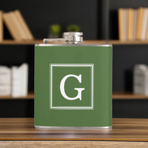 Flasques Monogramme encadré vert olive