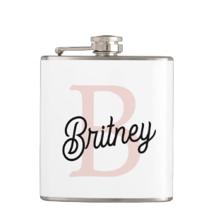 Flasques Monogramme et nom personnalisé moderne Pastel Pink
