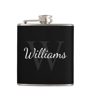 Flasques Monogramme et nom personnalisés classiques Noir