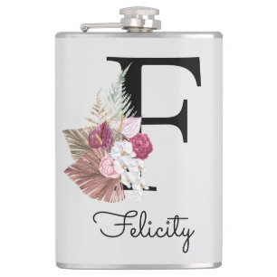 Flasques Monogramme F Initial Rose Bohème Floral